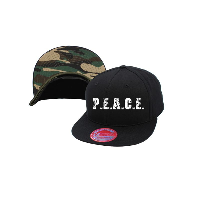 PEACE Solid Black Snapback wit the under brim Camo *jeeez*