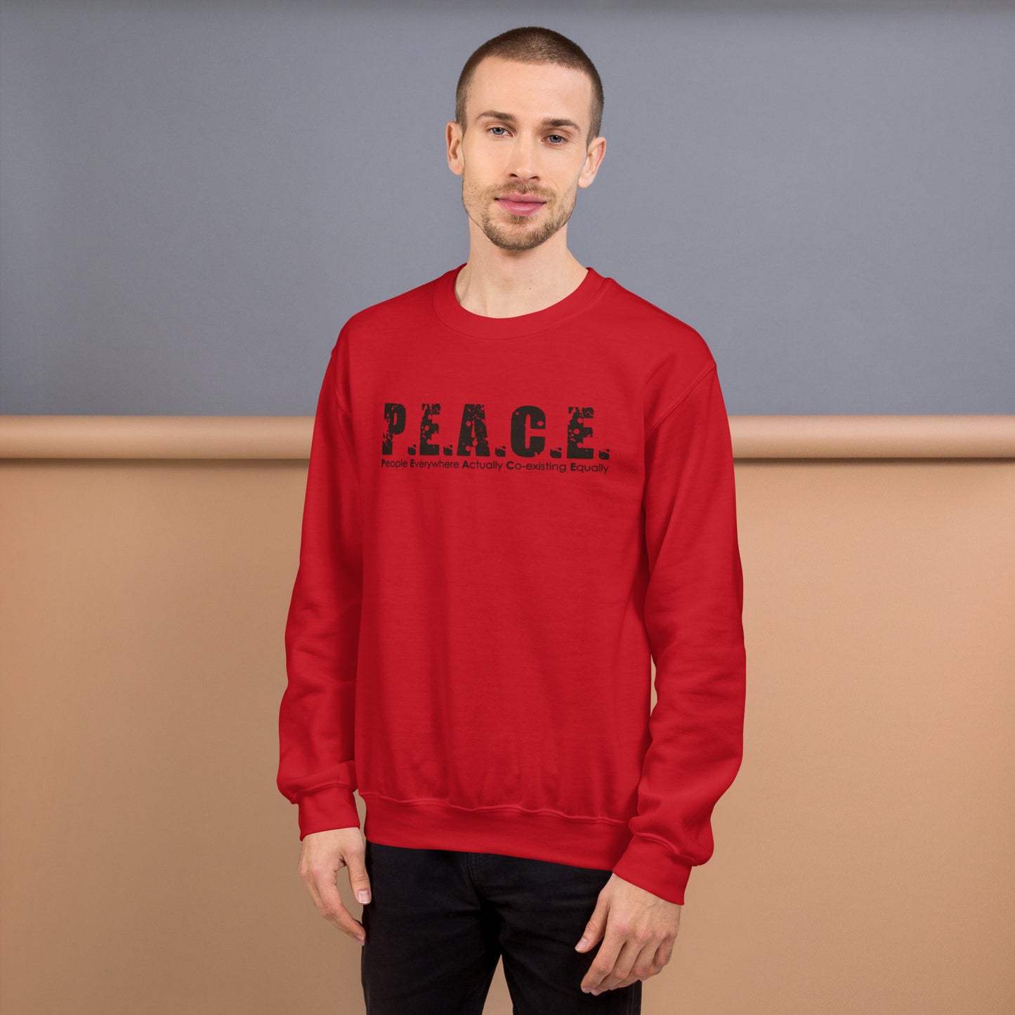 Unisex P.E.A.C.E. Crew Neck Sweatshirt (Black Logo)
