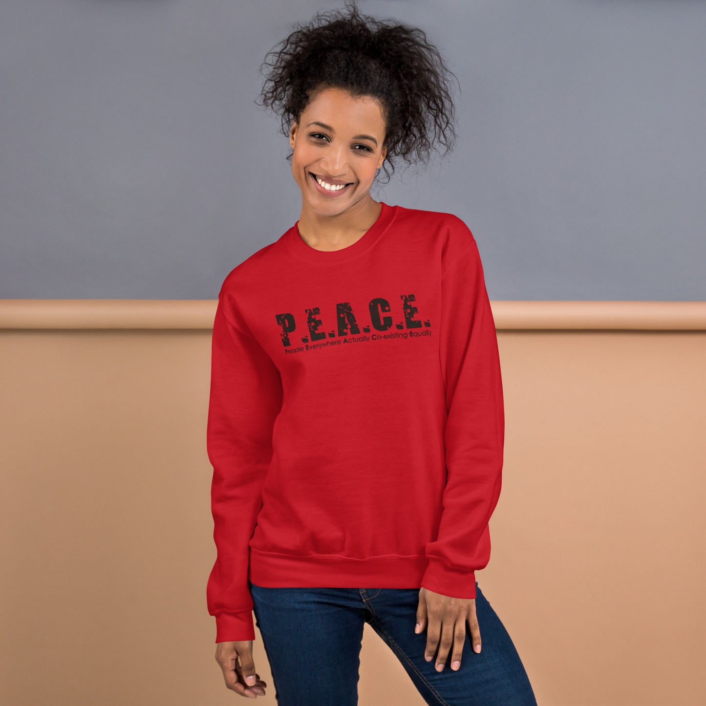 Unisex P.E.A.C.E. Crew Neck Sweatshirt (Black Logo)