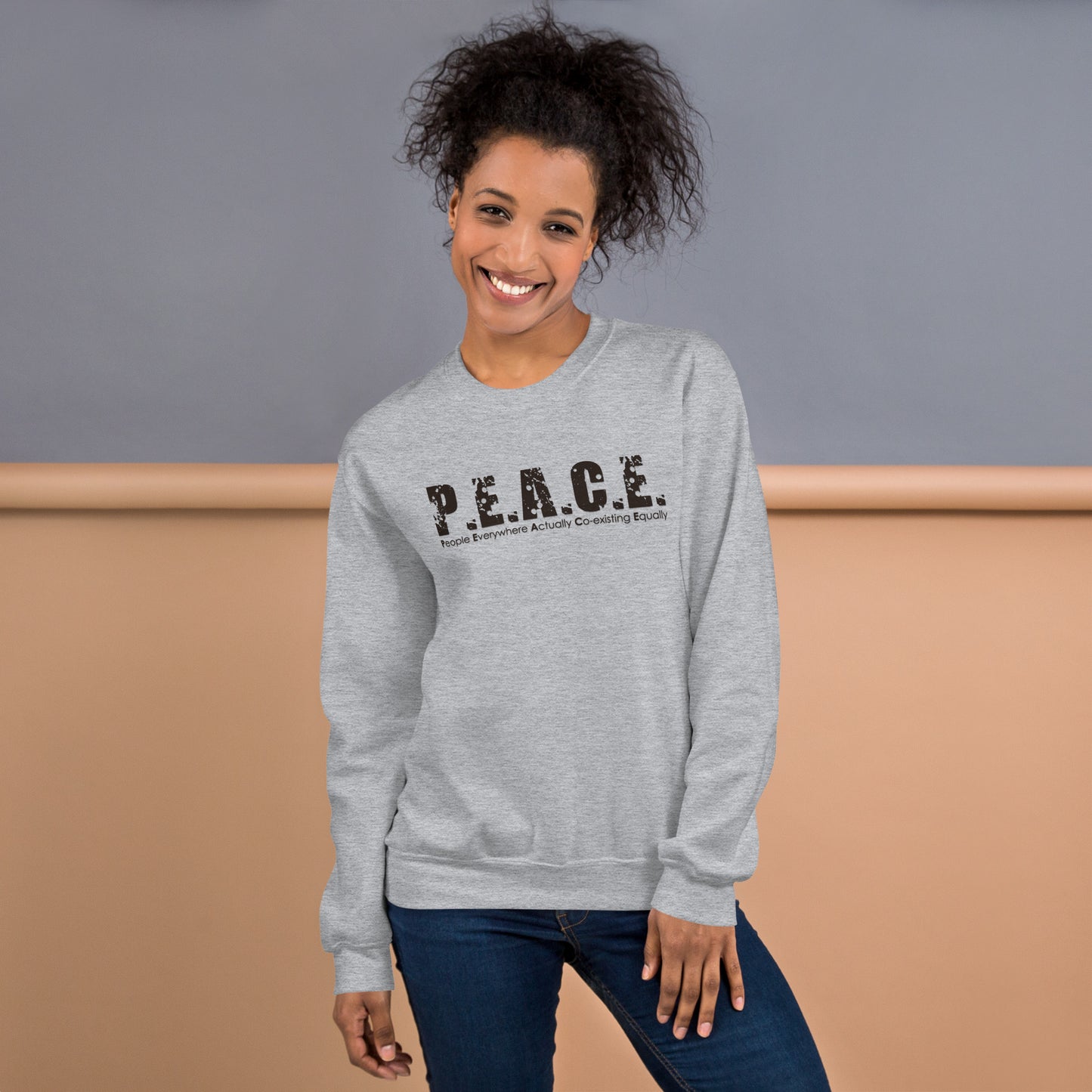 Unisex P.E.A.C.E. Crew Neck Sweatshirt (Black Logo)