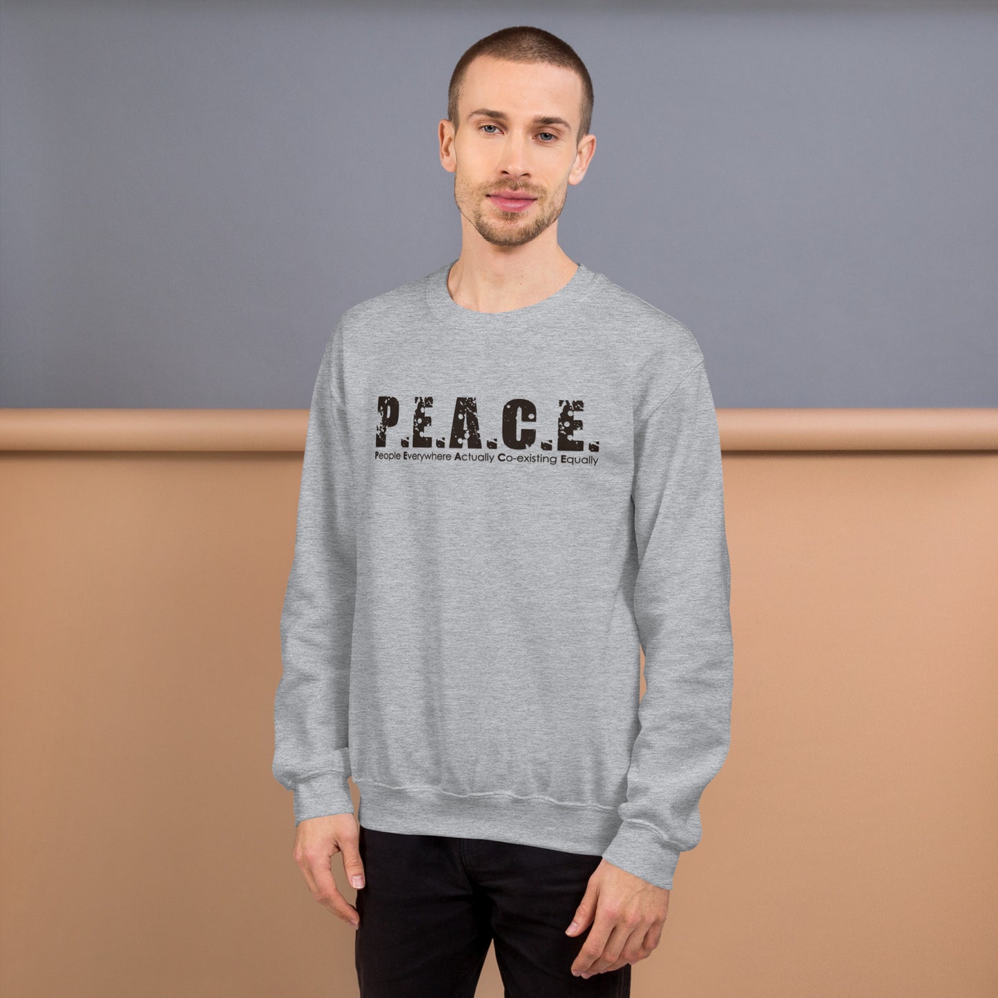 Unisex P.E.A.C.E. Crew Neck Sweatshirt (Black Logo)