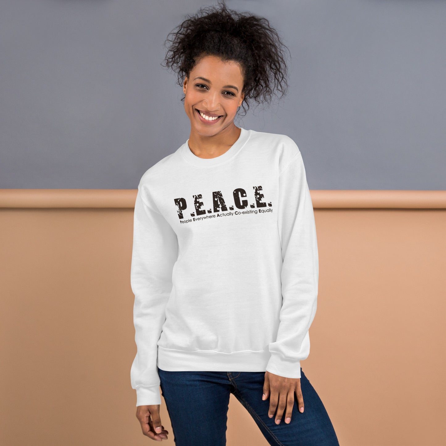 Unisex P.E.A.C.E. Crew Neck Sweatshirt (Black Logo)