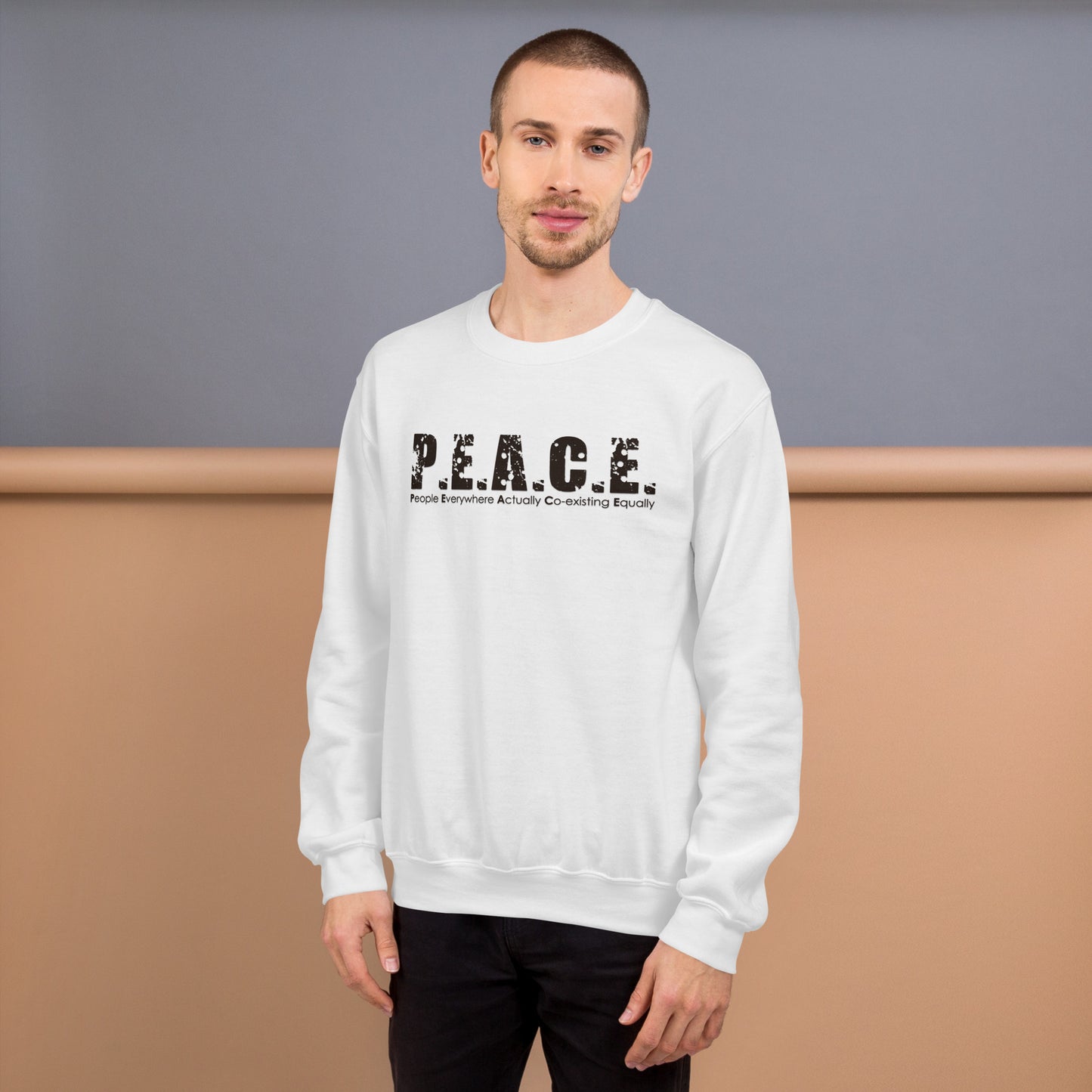 Unisex P.E.A.C.E. Crew Neck Sweatshirt (Black Logo)