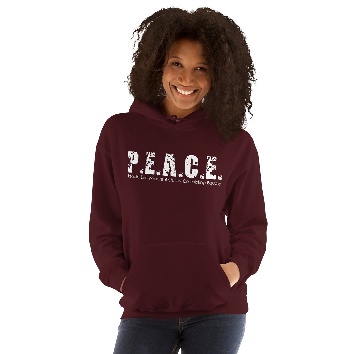 Unisex P.E.A.C.E. Hoodie (White Logo)