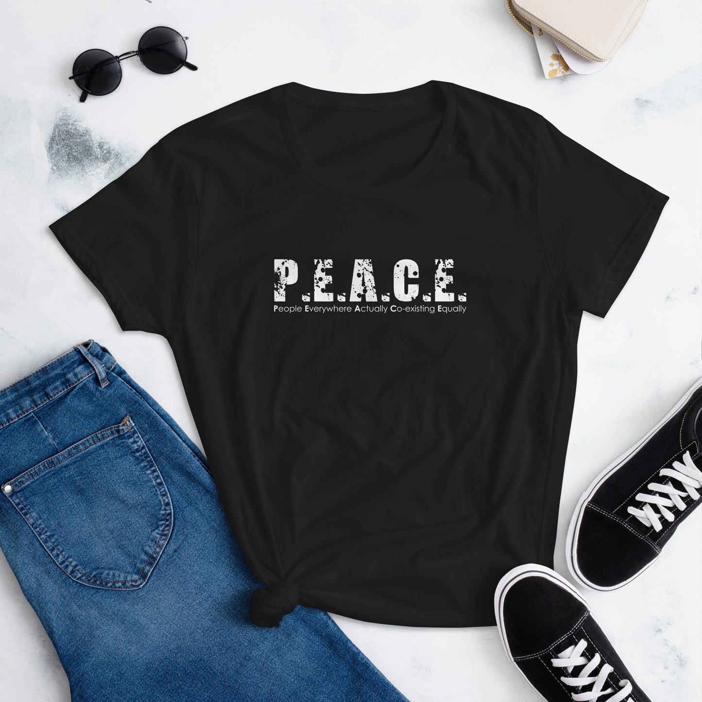 Women's Fitted P.E.A.C.E. T-Shirt (White Logo)