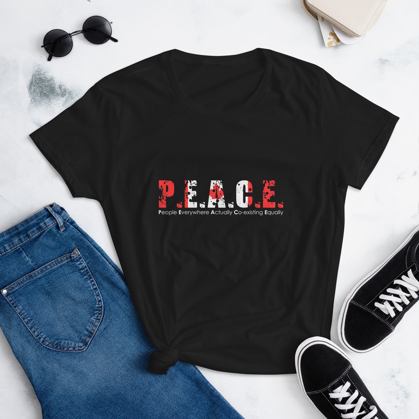Women's Fitted P.E.A.C.E. T-Shirt (Canada Flag Logo)