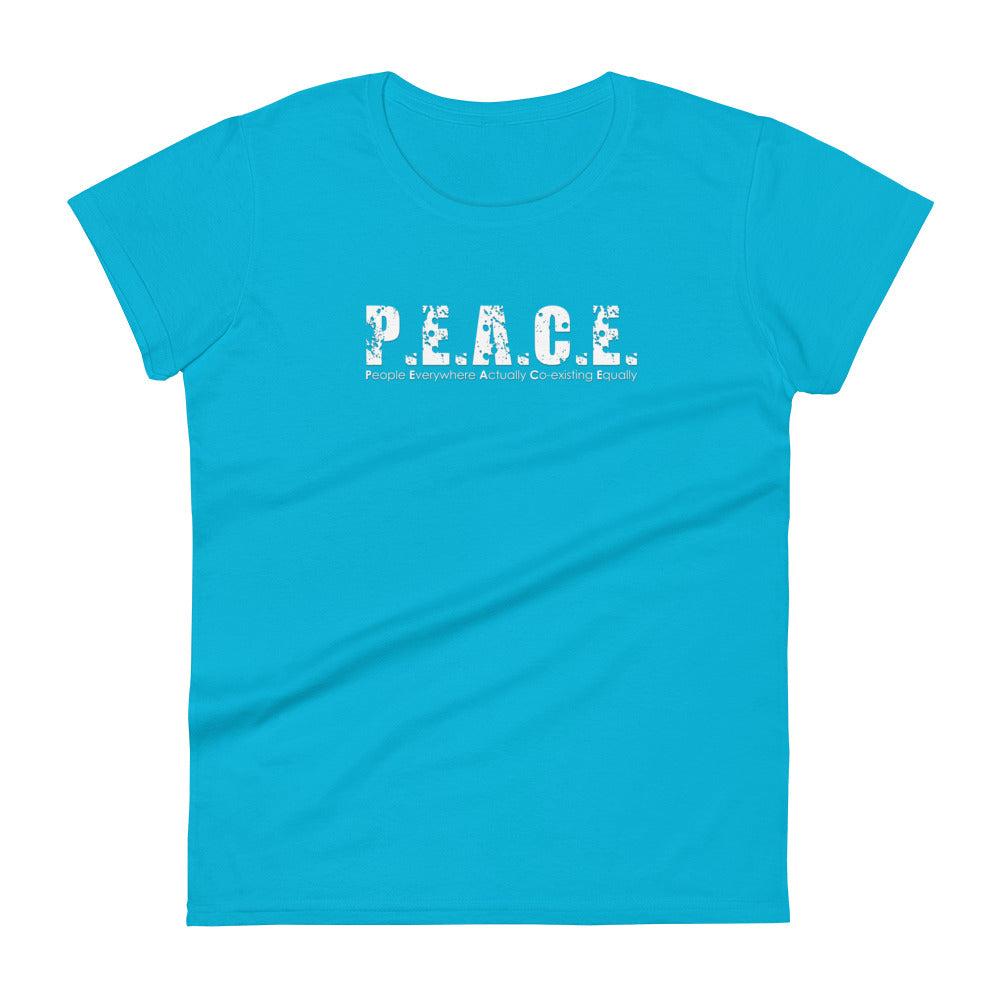Women's Fitted P.E.A.C.E. T-Shirt (White Logo)