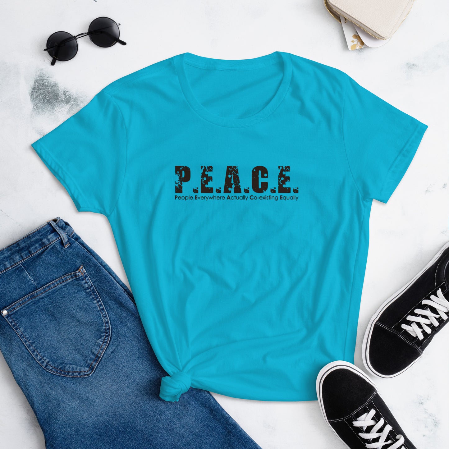 Women's Classic P.E.A.C.E. T-Shirt (Black Logo)