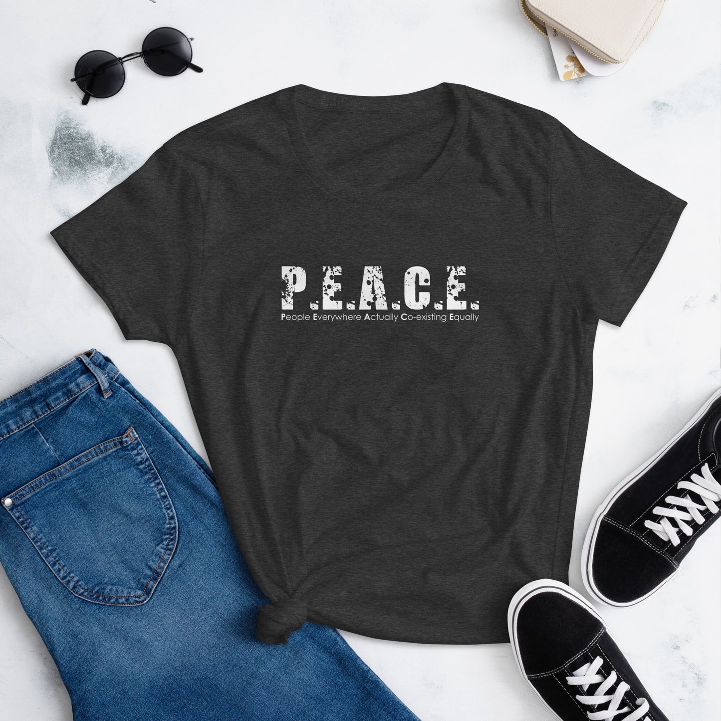 Women's Fitted P.E.A.C.E. T-Shirt (White Logo)