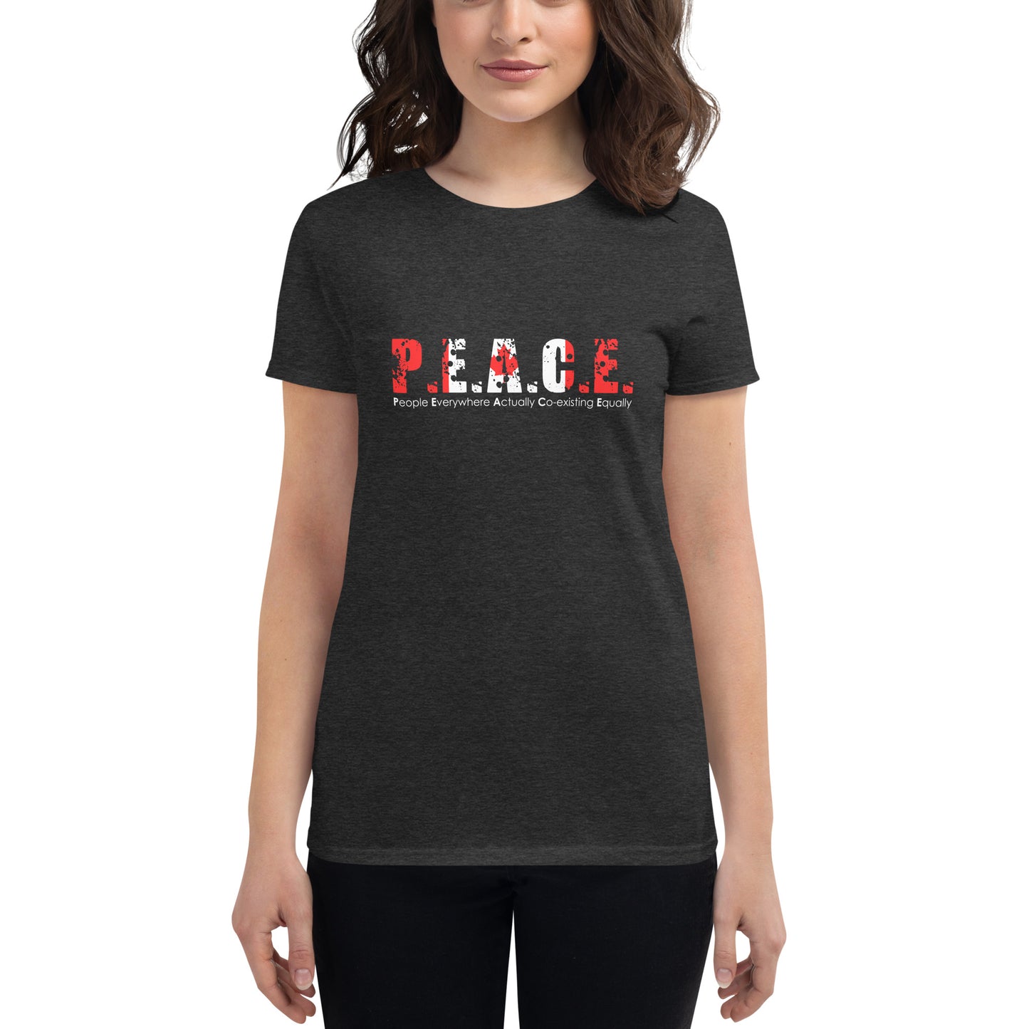 Women's Fitted P.E.A.C.E. T-Shirt (Canada Flag Logo)