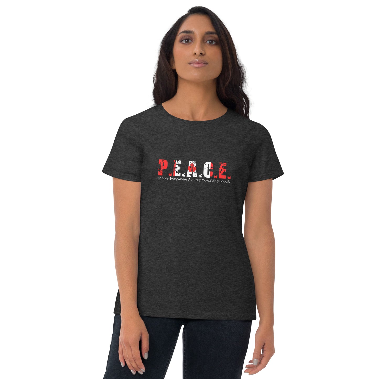 Women's Fitted P.E.A.C.E. T-Shirt (Canada Flag Logo)