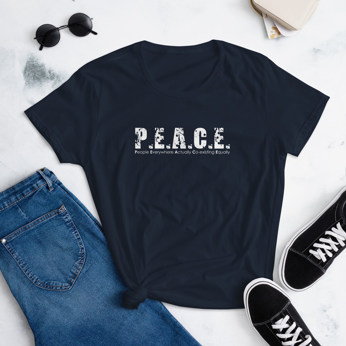 Women's Fitted P.E.A.C.E. T-Shirt (White Logo)