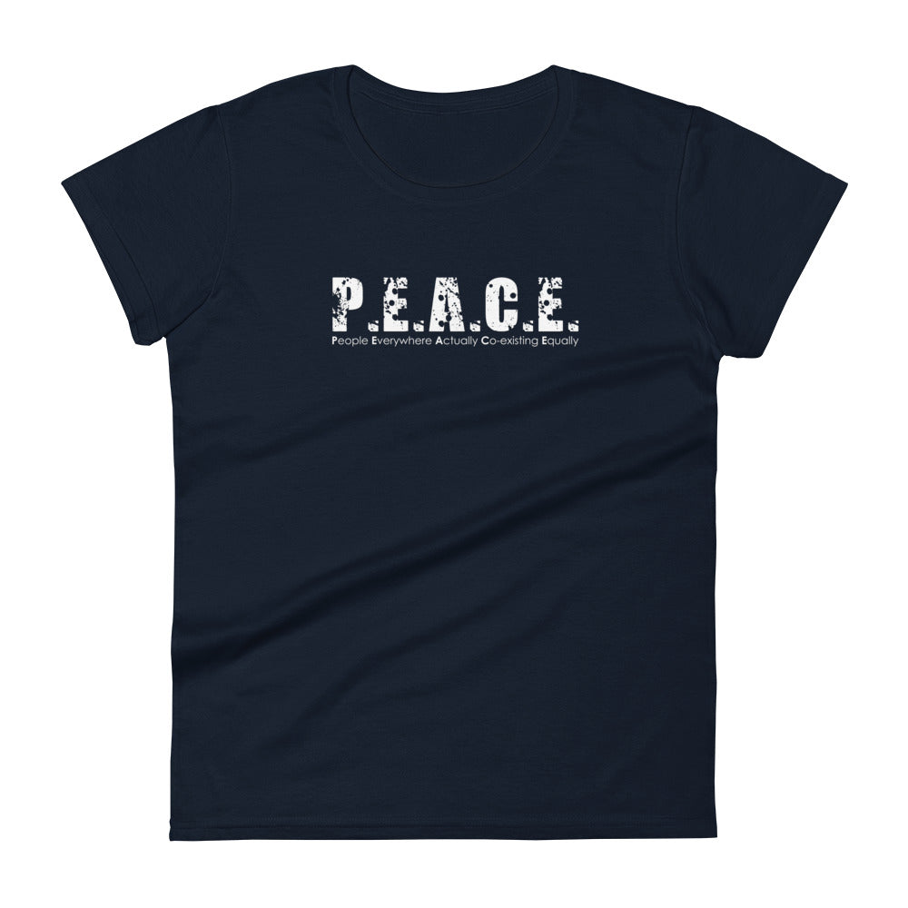 Women's Fitted P.E.A.C.E. T-Shirt (White Logo)