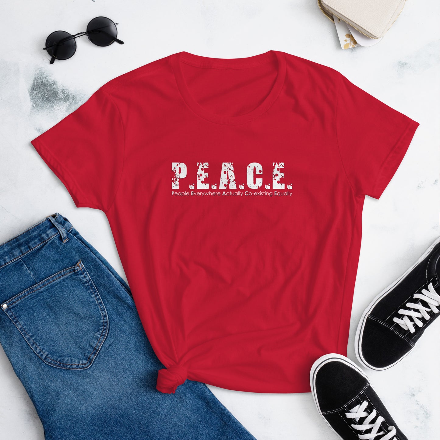 Women's Fitted P.E.A.C.E. T-Shirt (White Logo)