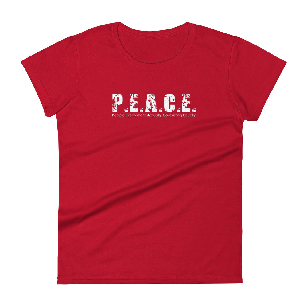 Women's Fitted P.E.A.C.E. T-Shirt (White Logo)