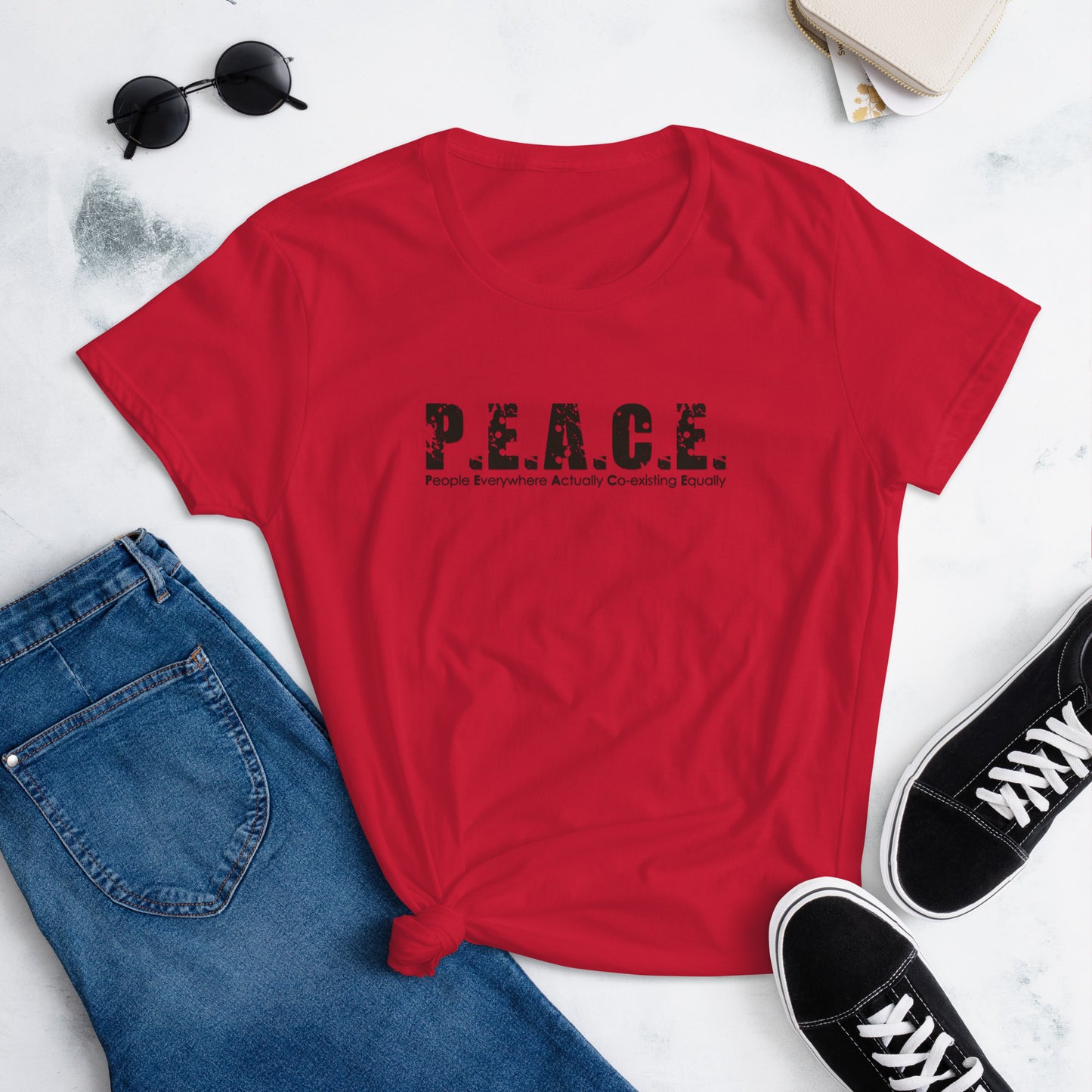Women's Classic P.E.A.C.E. T-Shirt (Black Logo)