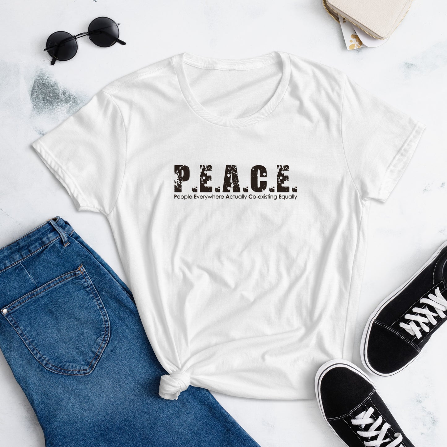 Women's Classic P.E.A.C.E. T-Shirt (Black Logo)