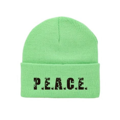 PEACE Lime Green Beanie