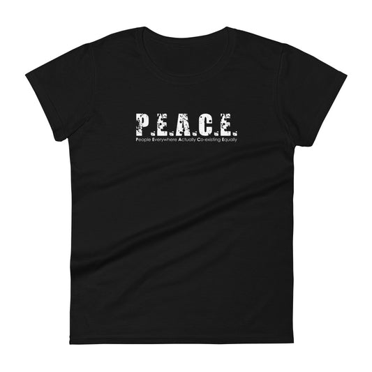 Women's Fitted P.E.A.C.E. T-Shirt (White Logo)