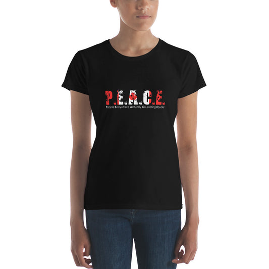 Women's Fitted P.E.A.C.E. T-Shirt (Canada Flag Logo)